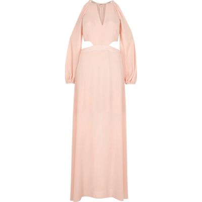 Light pink cold shoulder maxi dress